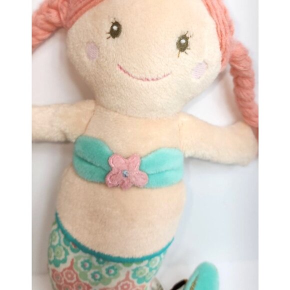 Maison Chic Mermaid Plush Stuffed Baby Doll Rag Doll Pink Teal Pigtails Lovey - Picture 2 of 6